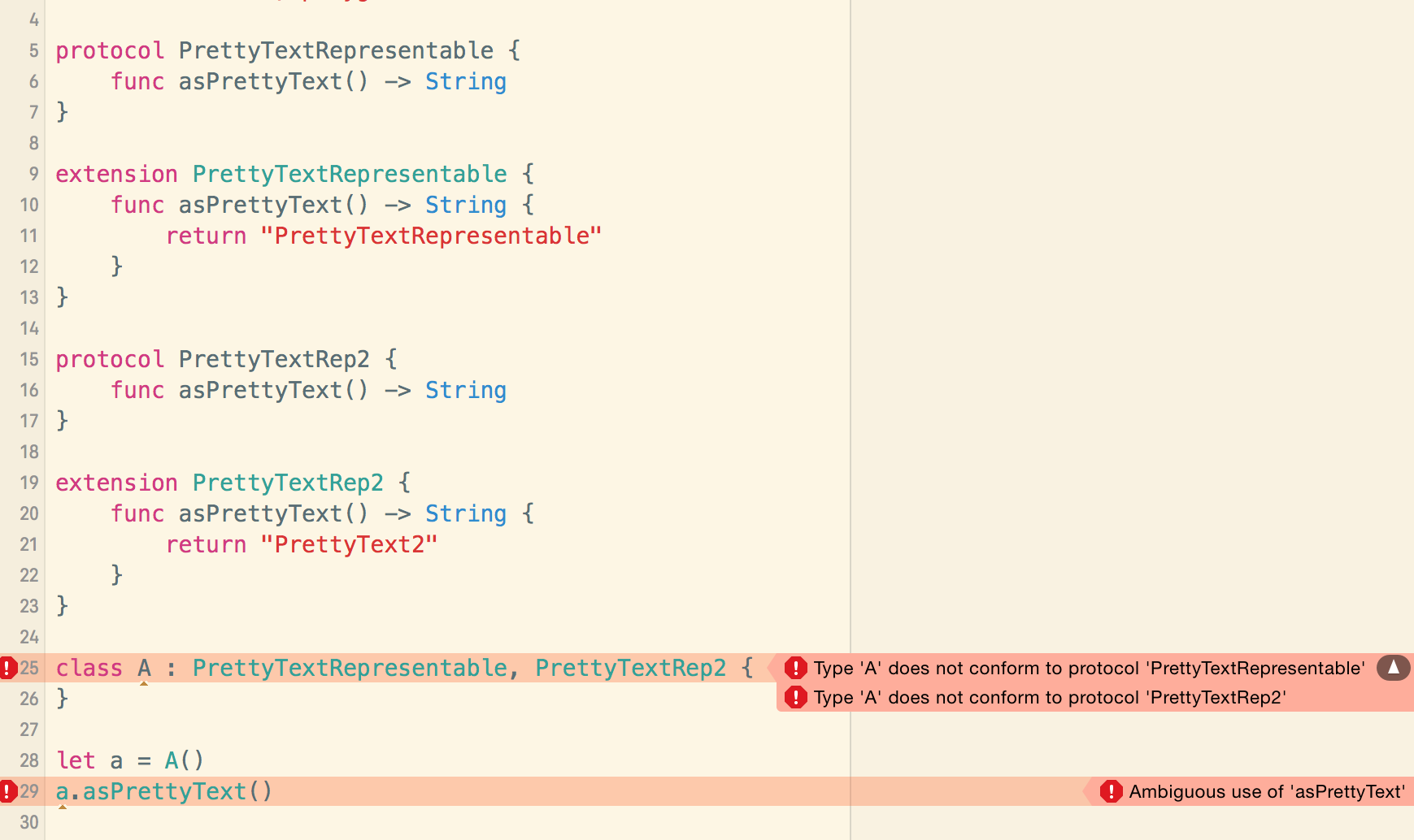 Xcode 7 beta 1 playground with conflicting default implementations in protocol extensions