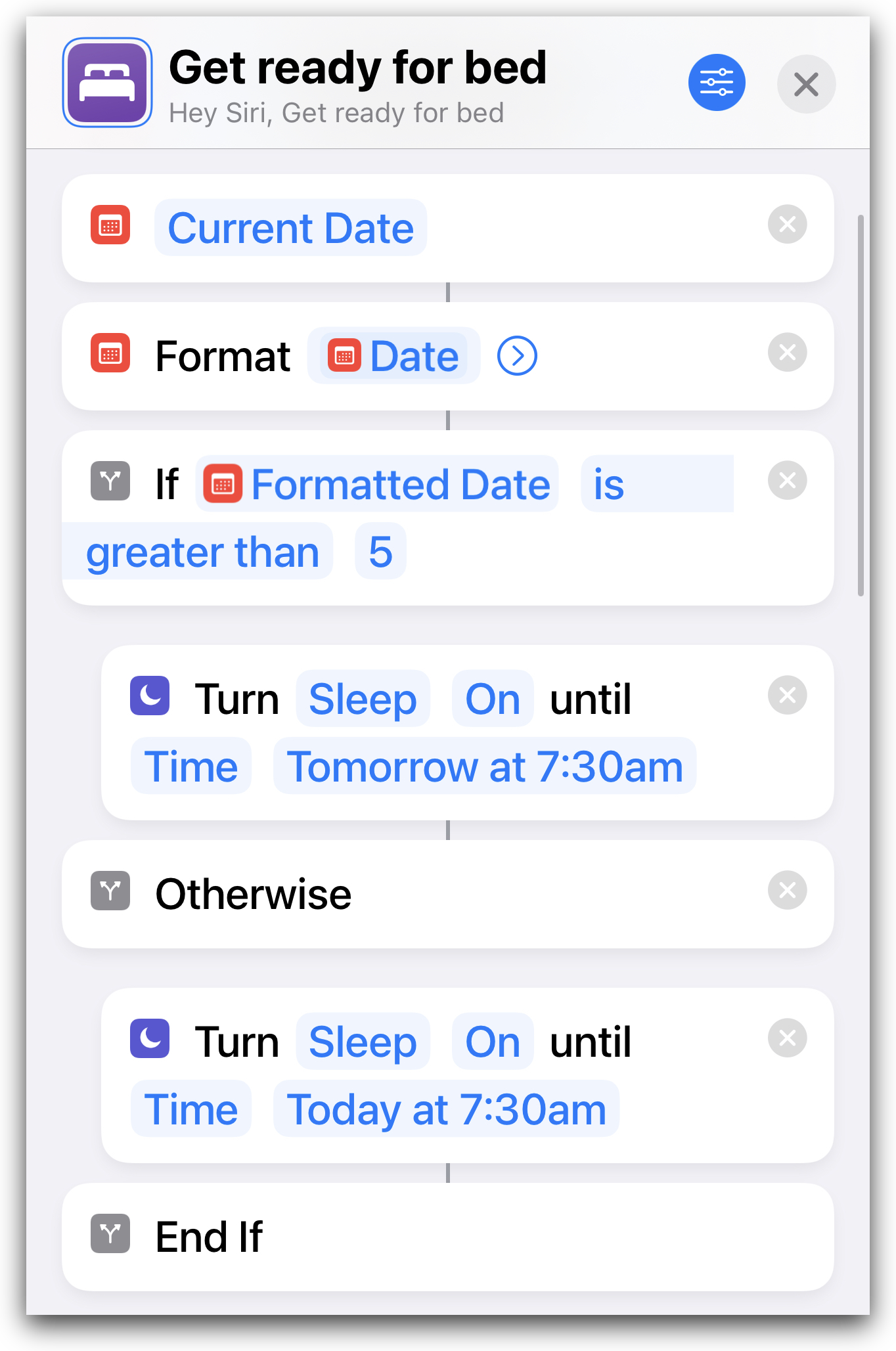 Shortcut to enable sleep focus mode