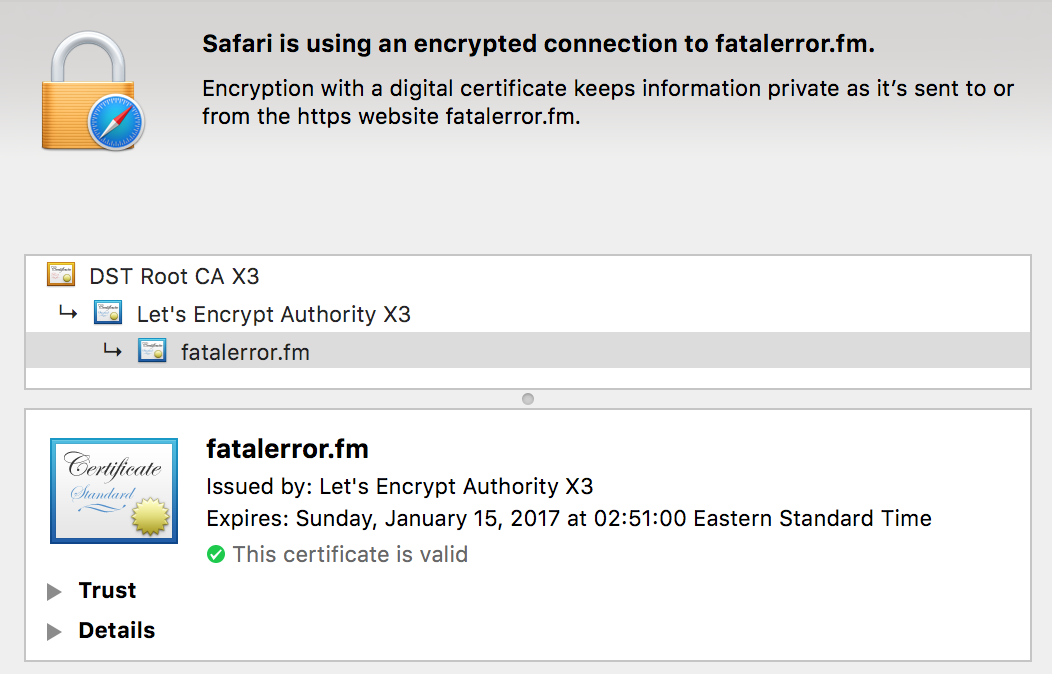 fatalerror.fm certificate chain as reported by Safari