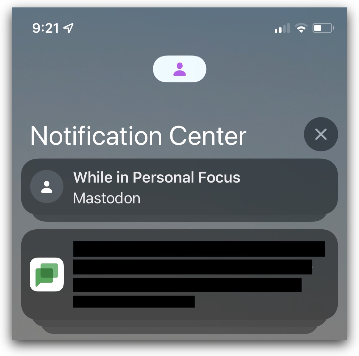 Mastodon notifications delivered during focus mode