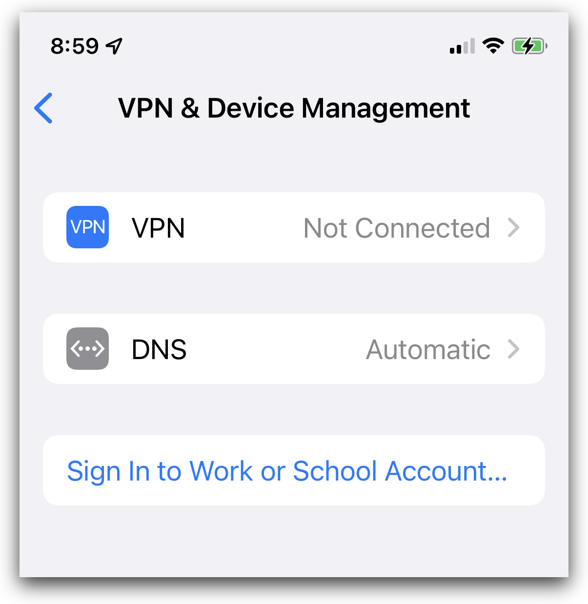 VPN & Device Management settings screen has no relevant settings