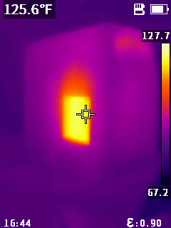 Thermal photo of the rear of the clock.